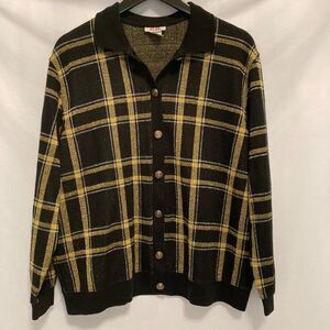 Vintage E.B. Men’s L Cardigan Sweater Black Gold Stripes Button-Front Retro Prep